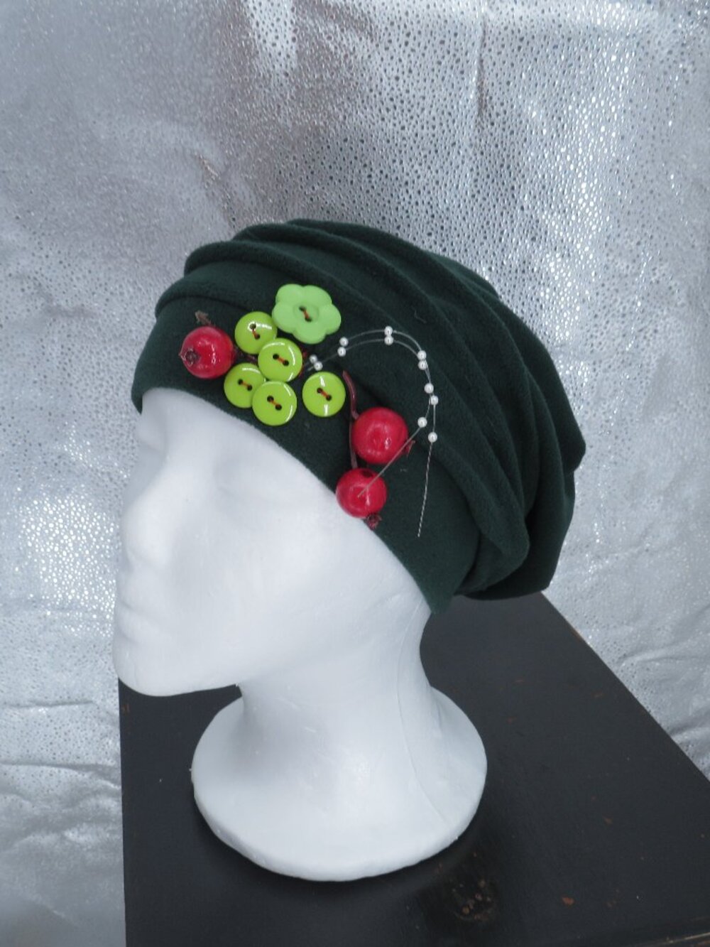 Headcovers Unlimited Fleece Turban Beanie Hat Dark Green OSFM Embellished USA